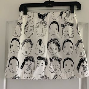 Funky Black White Contemporary Faces Mini Skirt